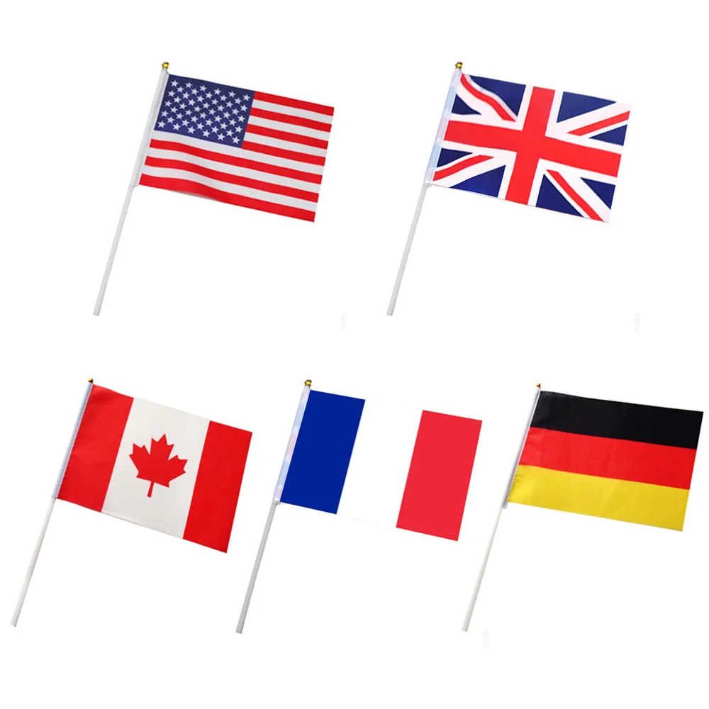 10 шт. флаг 14x21 см полиэстер США Великобритания CA FR GE флаги и пластиковые флагштоки