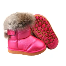 Wholesale 2016 Children’s NEW Real Rabbit Fur Ankle Snow Boots EU21-30 Kids Shoes Girls Boots Warm Plush Waterproof Winter Soft