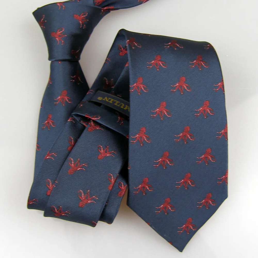 LAMMULIN мужские галстуки, дизайн, Рождественский галстук на шею, синий с темно-красным рисунком осьминога, жаккардовый галстук, микрофибра, обтягивающий галстук, 7 см
