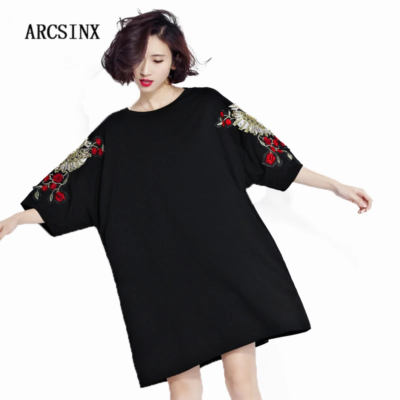 

ARCSINX Floral Women's Dress Plus Size 7XL 6XL 5XL 4XL 3XL Casual Embroidery Women's Dresses Oversize Black Sundress For Women