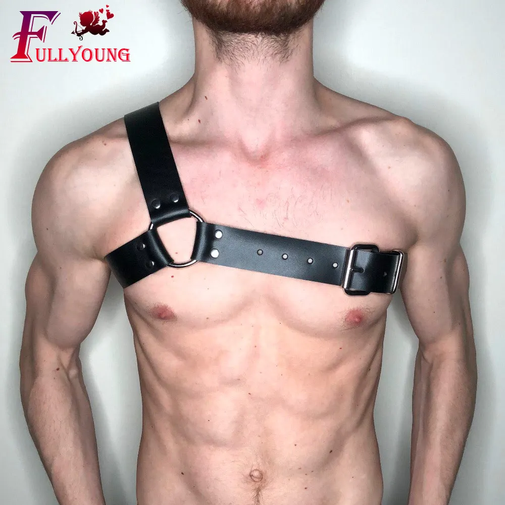

Fullyoung Sexy Leather Body Chest Harness Men Shoulder harness Strap Stage Costume Clubwear Bondage Clothes Men drop shipping