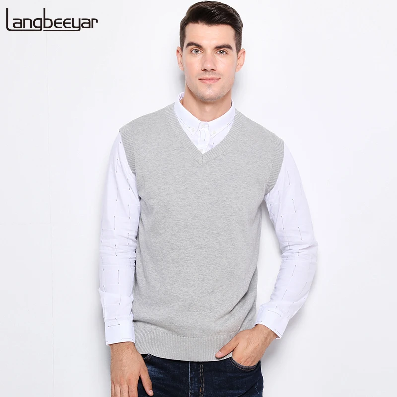 100/% Cotton Knit Cardigan Mens Autumn Winter Coloured V Neck Thin Sleeveless Sweater
