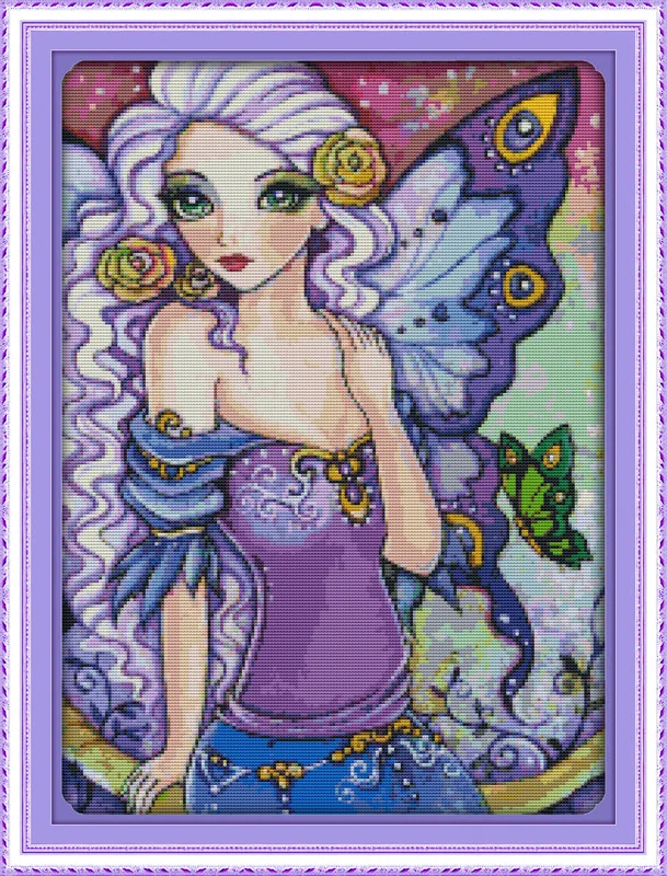 

A Beautiflu Butterfly fairy Printed Canvas DMC Counted Chinese Cross Stitch Kits printed Cross-stitch set Embroidery Needlework