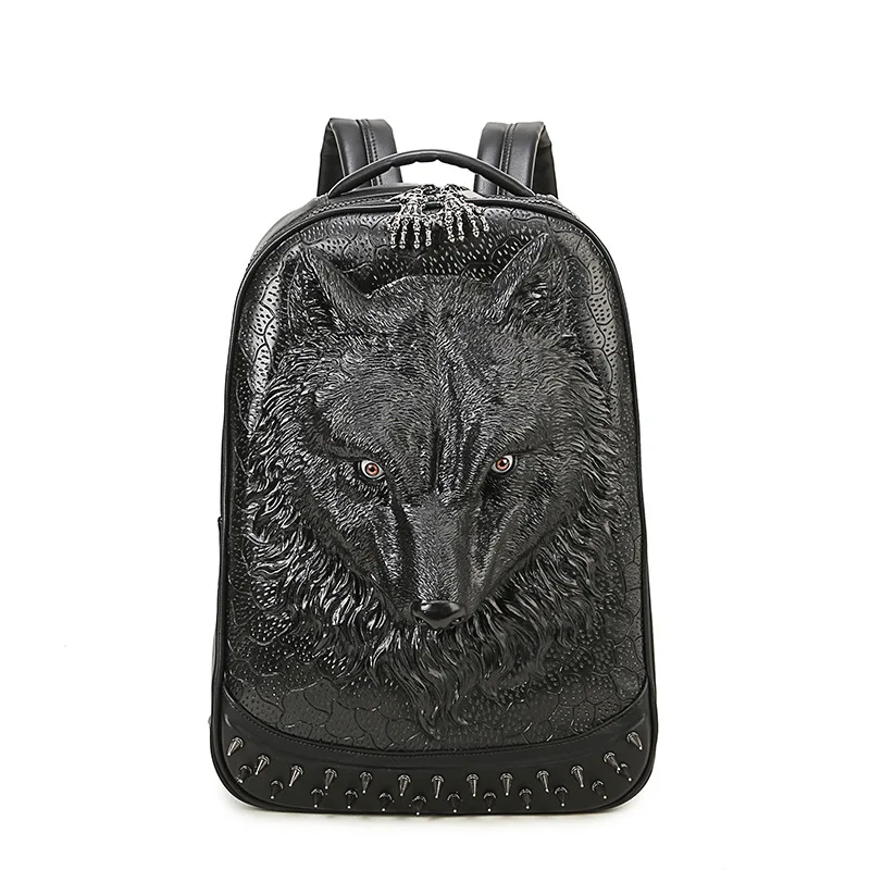 2018 Men Women 3D Print Wolf Backpack Soft Leather Girls Backpacks