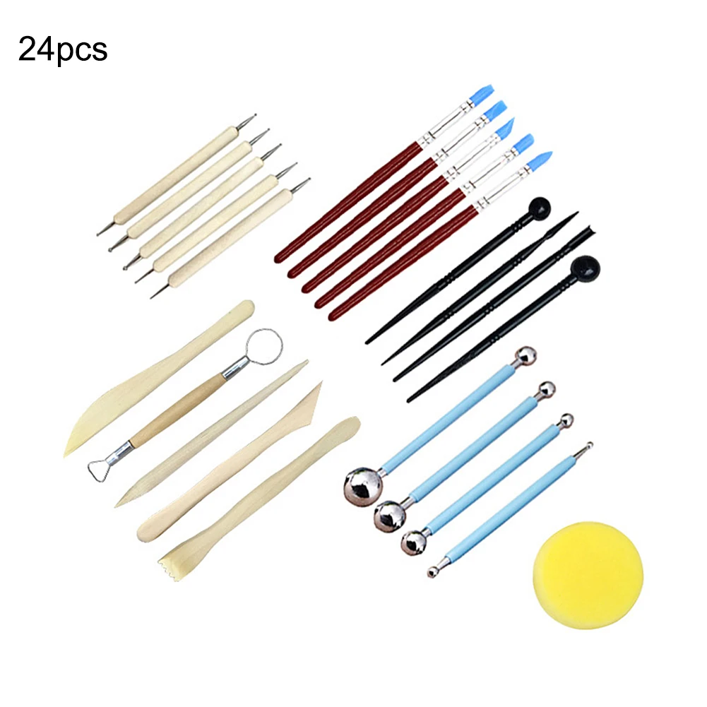 

MrY 24 Pcs Clay Pottery Modeling Set Carving Tools Kit Clay Sculpting Tools