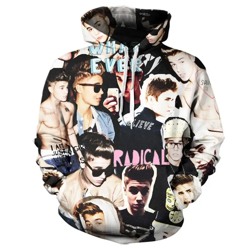 2017 NEW FASHION MEN WOMEN Handsome Justin Bieber 3D print Hoodie Sweatshirts Pullovers Autumn Tracksuit Winter Loose Thin Hoody
