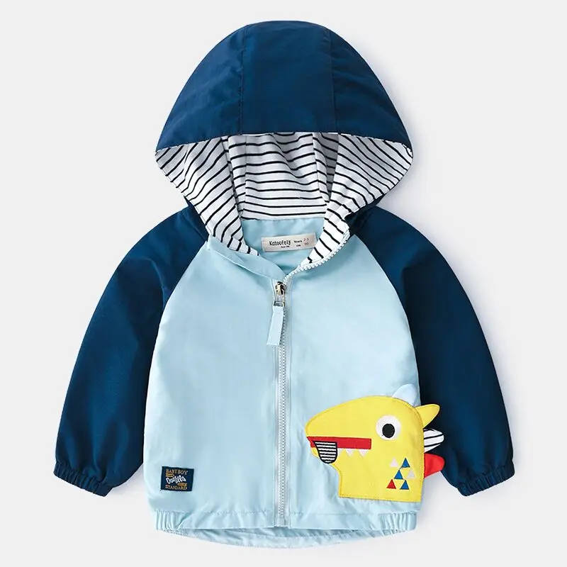 

2019 Spring Boys Jackets And Coats Cartoon Animal Embroidery Kids Windbreaker Coat Autumn Jackets For Boys Children Hooded Coat
