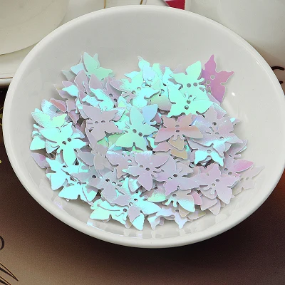 

1000pcs Loose Butterfly Sequins 12*17mm PVC Sequin Flat Paillette Decoration With 2 Holes White AB Confetti