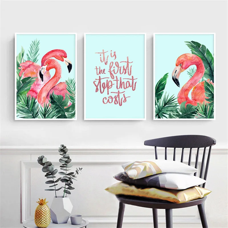 

HAOCHU Nordic Modern Pink Flamingo Love Plant Characters Personality Home Living Room Decoration Painting Wall Picture Poster