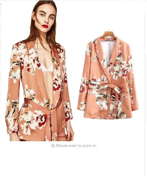 

2019 Flower Print Blazer Feminino Sashes Women Slim Fit Long OL Vintag Trouser Suit Jacket women sets Outerwear Pant Suits