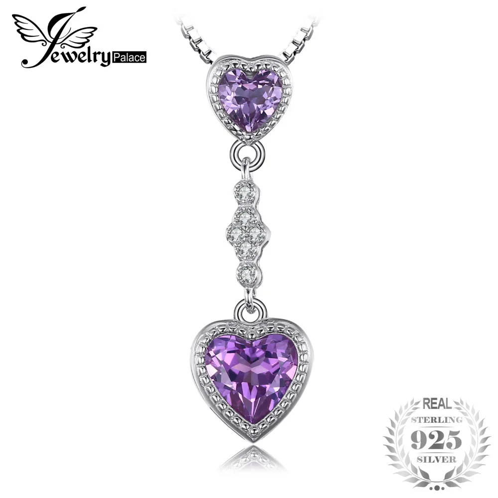 

JewelryPalace Heart 3.2ct Created Alexandrite Sapphire Necklaces & Pendants 925 Sterling Silver Chain Brand Fashion Fine Jewelry