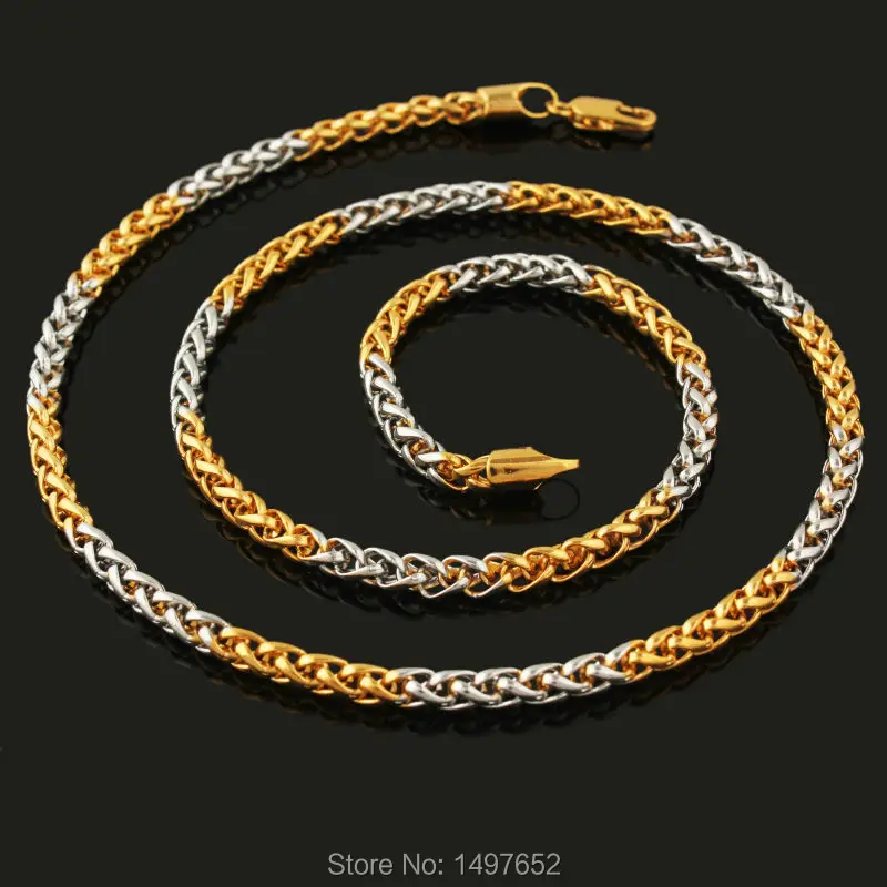 2017 Trendy Two Tone Gold Chain Necklace Men Women Jewelry18K Gold