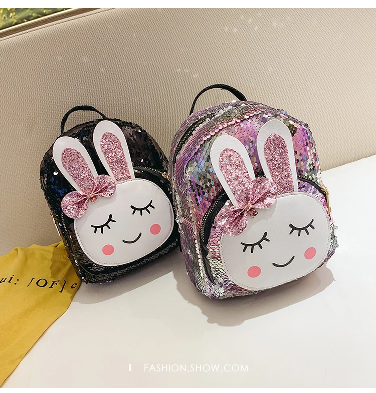 Милый детский рюкзак с кроликом, яркий блеск, блестка, сумка для девочек, сумка на плечи, женский рюкзак для детского сада, подростковые школьные сумки