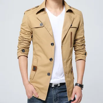 Trench autunno puro cotone uomo nuovo lavaggio giacca a vento soprabito cappotto lungo Slim collo rovesciato giacca Casual blu Zoeva 1