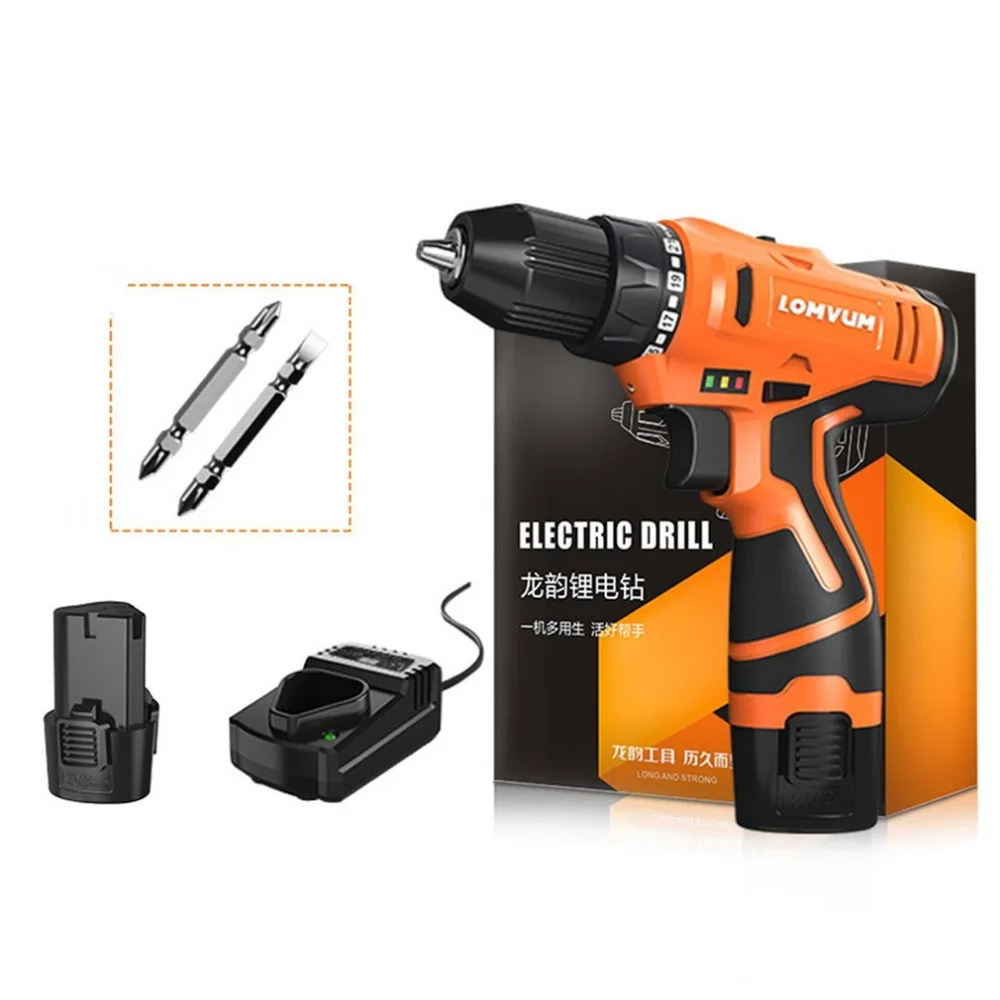 

LOMVUM 12V Double Speed Electric Drill Rechargeable Multifunction Mini Cordless Handheld Screwdriver Drill