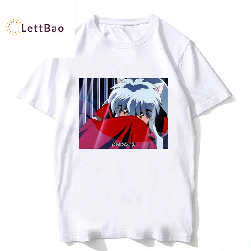 Летняя футболка 2019 inuyasha с аниме белая хлопковая Футболка круглым вырезом