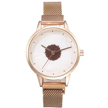 

Hot Style Fashion 3D Flower Milan with Magnet Buckle Alloy Lazy Net with Quartz for Women Watch