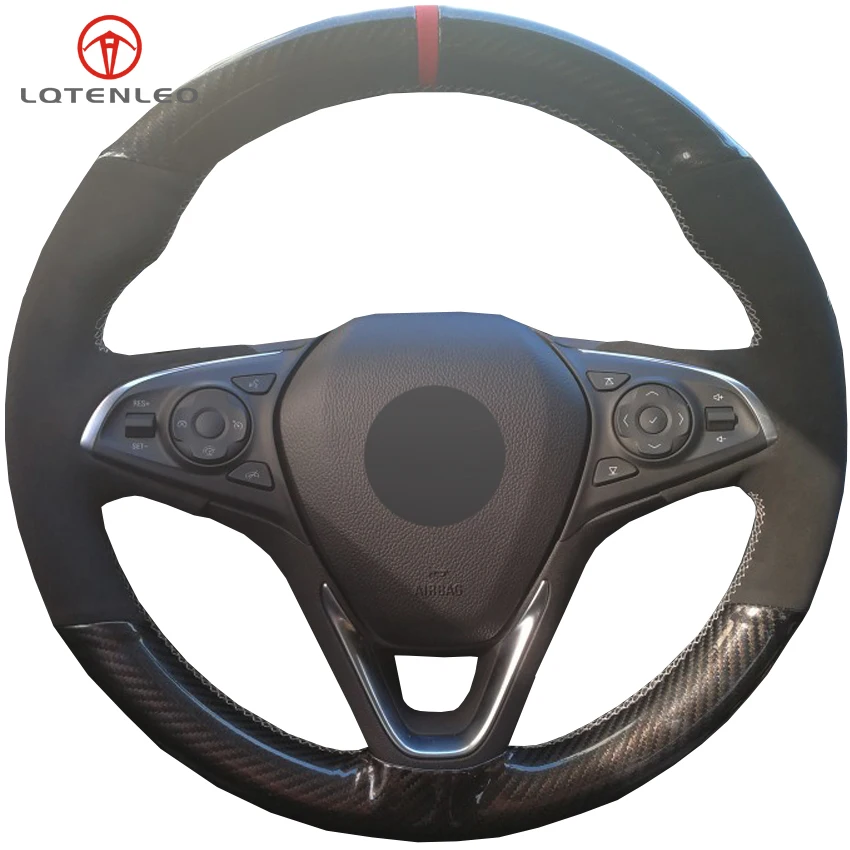 

LQTENLEO Carbon Fiber Leather Black Suede Car Steering Wheel Cover For Buick Envision 2013-2018 Verano 2014-2019 Regal 2017-2019