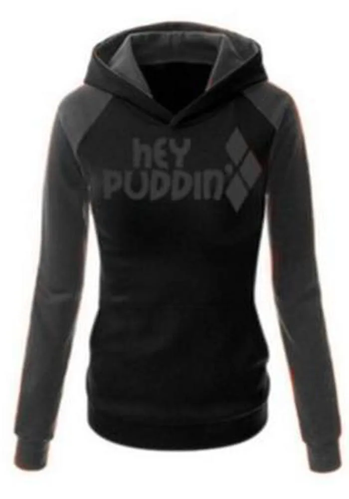 Hitmebox Suicide Squad Harley Quinn Cosplay Costumes Casual Sports Hooded Sweatshirts ladies Fleece Colorblock Tops Hoodies