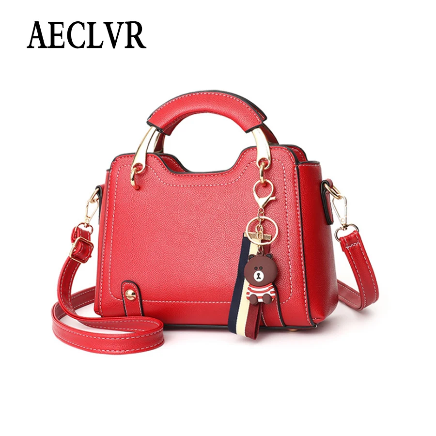 

AECLVR Ribbons Doll Cute Sweet Ladies Shoulder Bags Solid Color Pu Leather Women Bag Metal Hard Handle Handbags For Female