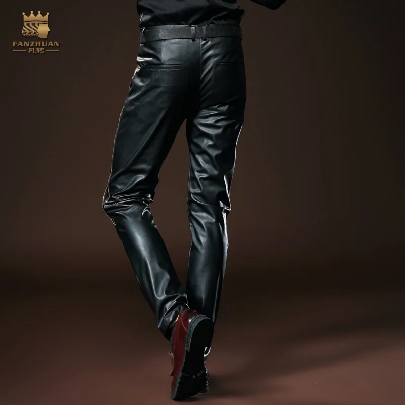Модные повседневные мужские Новые мужские обтягивающие брюки из искусственной кожи брюки без лишних деталей мужские джинсы 8055 распродажа