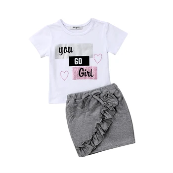 

fashion Toddler Kids Baby Girls letter print Tops T-shirt Mini Skirts Dress set Outfits Clothes