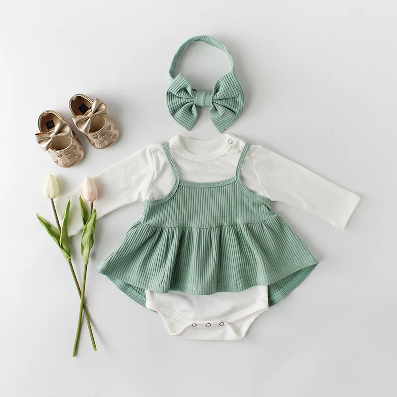 Baby Girls Clothes Cotton Baby Clothing Set Bodysuit Vest Dress Baby Girl Headbands 3 Pcs Baby Girls Clothes Set