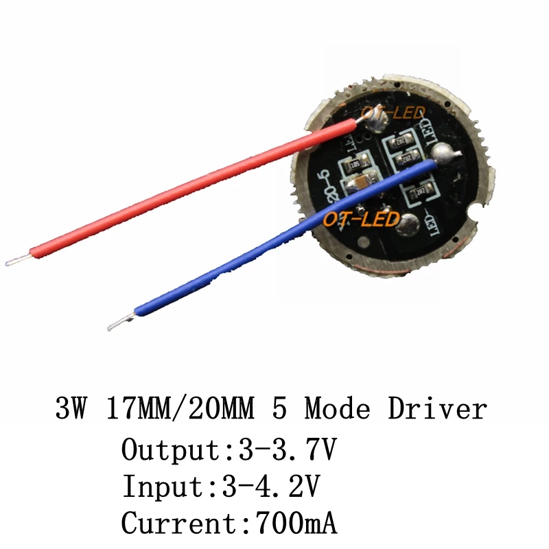 1 pces 5 pces cree XRE-Q5/xpe XP-E/xbd motorista 17mm 20mm DC3-4.2V 700ma 5 modo led driver para 3w lanterna led diodo emissor de luz