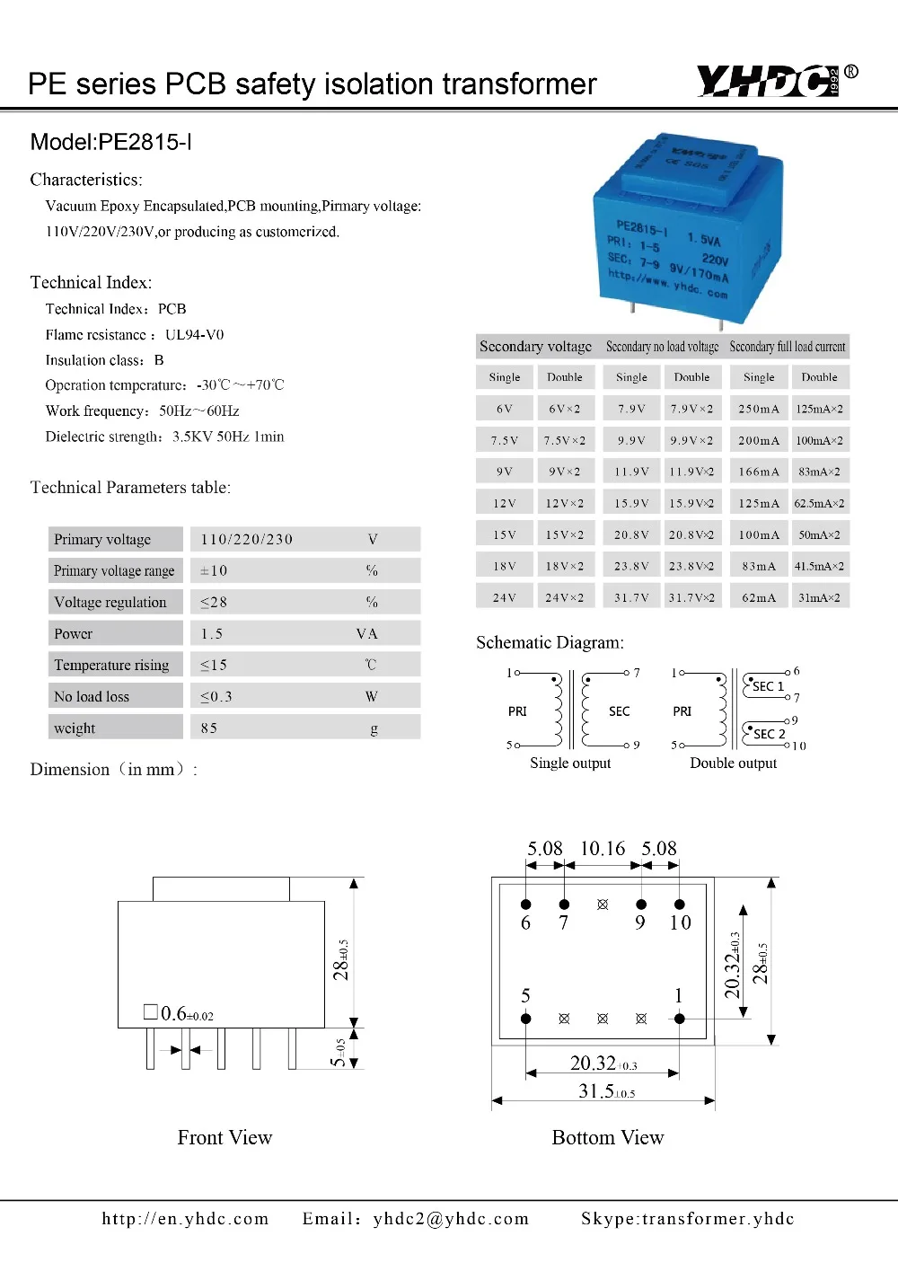 Сделайте EI28 1.5VA/220 V/9 V PCB трансформатор для установки PE2815-I