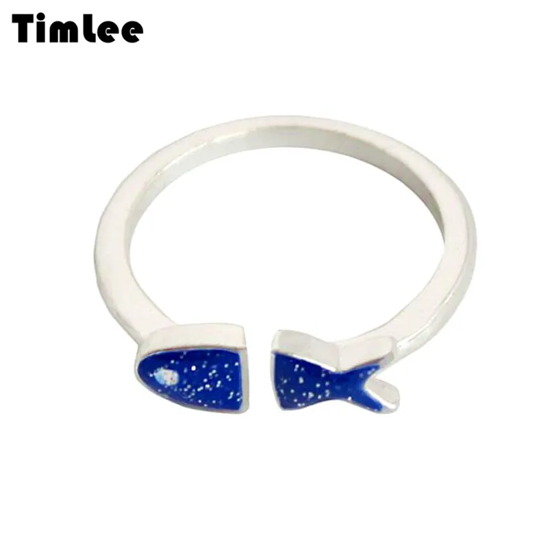 Timlee R039 новые милые модные кольца из сплава с голубыми рыбками популярные