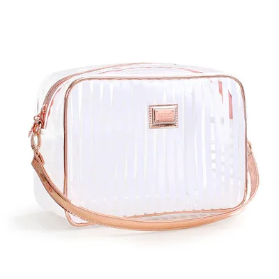 Косметичка, водонепроницаемая, прозрачная, ПВХ, косметичка, моющаяся сумка, большая вместительность, Розовый Полосатый органайзер для путешествий, женские косметички - Цвет: Белый