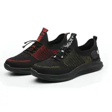 Мужские кроссовки с узором; Мокасины с поверхностью из дышащей сетки охраны труда обувь анти-Убойные удар-Доказательство защитная обувь противоскользящие износостойкие кроссовки Рабочая обувь