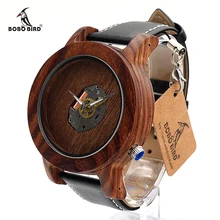 BOBOBIRD K07 Красного Сандалового Дерева Мужские Часы Просто Подвергается Движения Циферблат Япония Кварцевые Наручные Часы 2035 С Мягкой Кожаный Ремешок OEM