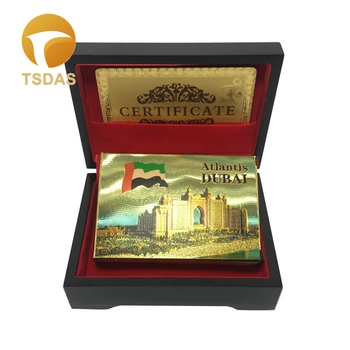 

Atlantis Dubai 999.9 Gold Playing Cards With Wooden Box and Golden Certificate, Souvenir Playing Cards as New Year Gifts