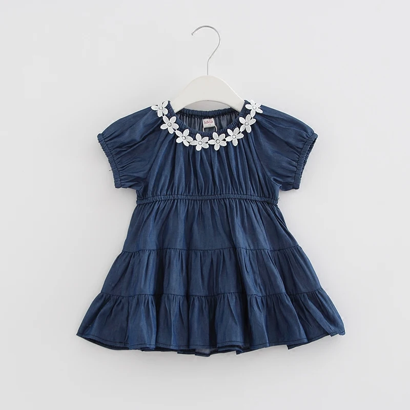 Платье для маленьких девочек летние с цветочной аппликацией платье принцессы джинсовые платья трапециевидной формы Дети одежда для