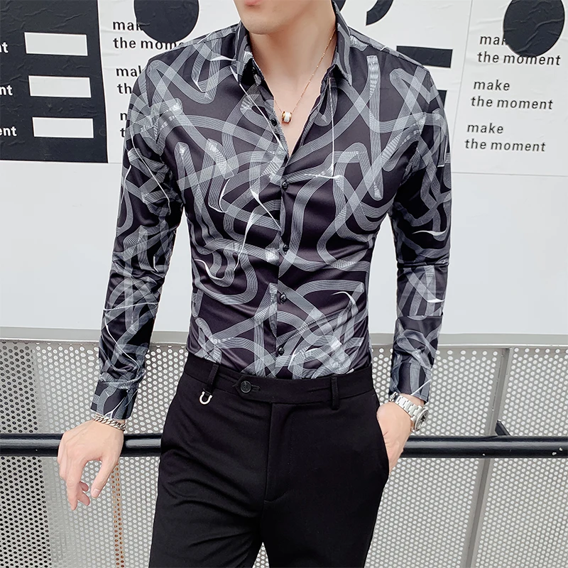 

2019 new mens striped shirt black dress shirts Fashion slim shirt for men Casua long sleeve shirt social striped tuxedo shirt