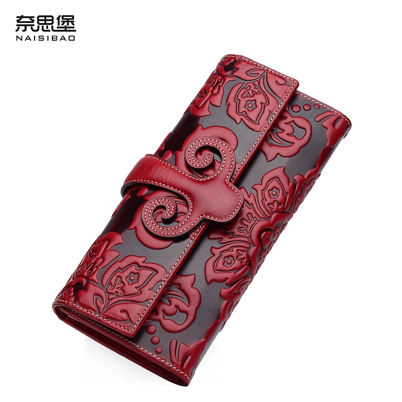 High quality Chinese style Retro Genuine Leather name brand purses fashion women Clutch Wallet ...