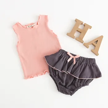 

Baby Girls Clothes Sets Summer Toddler Rib Striped T Shirt Tops and Ruffles Shorts with Bow Suit Kids Outfits 2pcs Clothes Suits