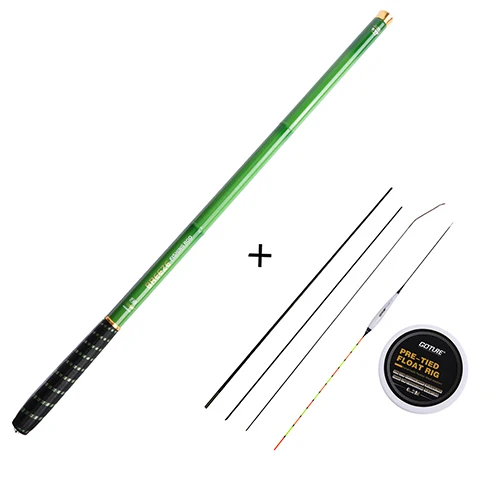 Goture Rod Combo телескопическая удочка 3,0 м-7,2 м углеродное волокно 2/8-3/7 мощная ручная Удочка+ рыболовная поплавок и запасная верхняя часть-три наконечника - Цвет: Зеленый