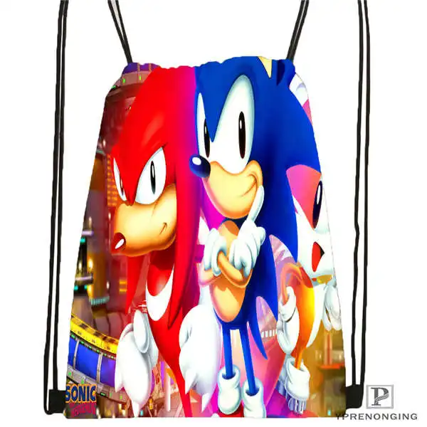 Drawstring Backpack Индивидуальная походная сумка на шнурке с изображением Соника и друзей, милый рюкзак для детей(черная спинка), 31x40 см#2018612-01-2 - Цвет: Drawstring Backpack
