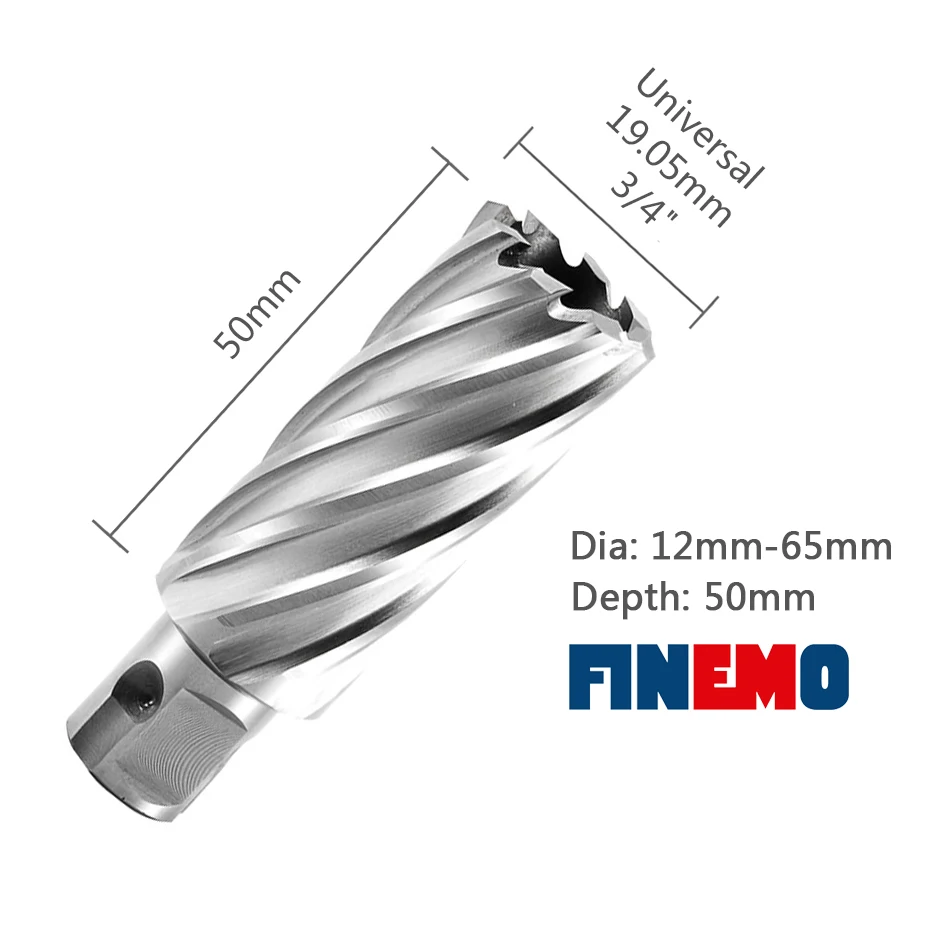 FINEMO HSS Hole Cutter Annular Cutter Dia 14MM, 50MM DEPTH with Universal/One touch Shankhole