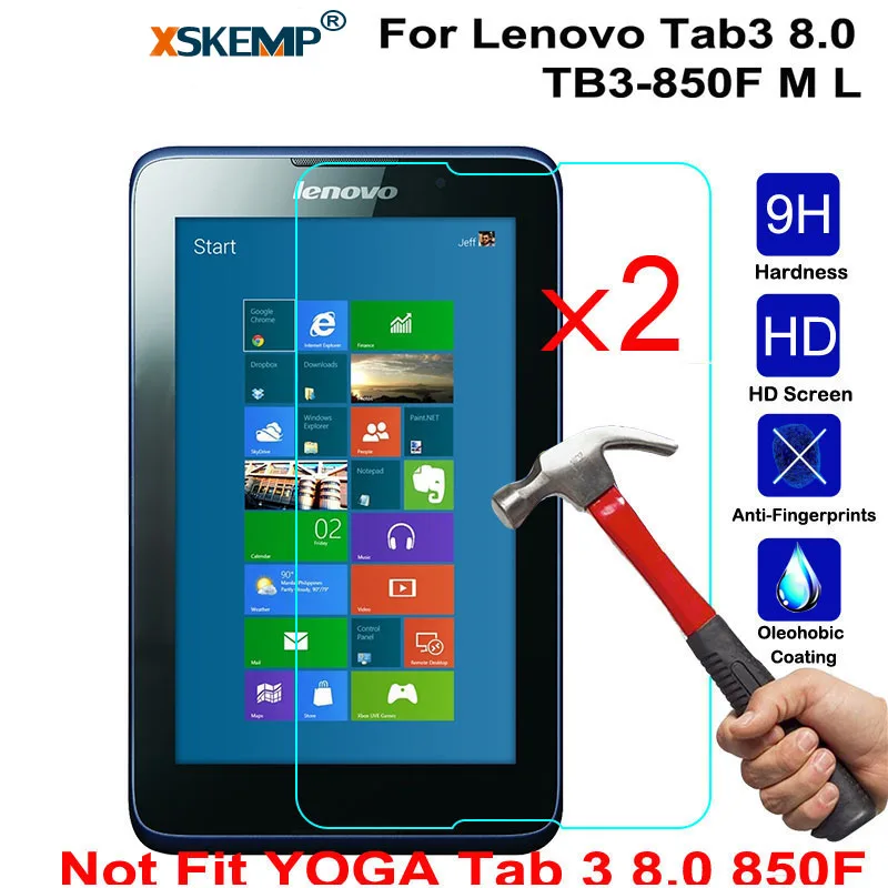 XSKEMP 2Pcs/Lot 9H Hard Real Tempered Glass Film For Lenovo Tab3 8.0 TB3-850F M L Tablet PC Screen Protector LCD Explosion-Proof | Мобильные