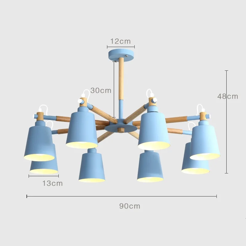 LukLoy деревянные подвесные светильники Макарон современный светильник черный серый синий зеленый для лофт гостиной Лофт спальня кухня лампа скандинавском стиле - Цвет корпуса: Blue 8 heads