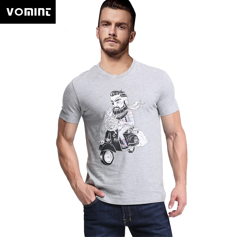 

Vomint Brand New Men's T-shirts Homme O-Neck Motorcycle Men Discharge Print 26s Washed Jersey 100% Cotton T-Shirt Quality MG8616