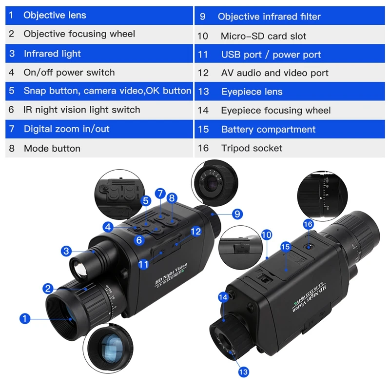 Askco WiFi цифровой ИК инфракрасный ночного видения Монокуляр телескоп устройство открытый камера видео для охоты наблюдения за птицами прицел