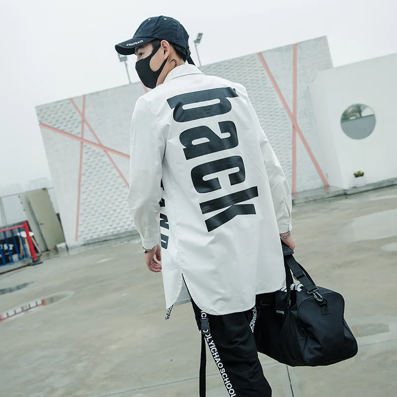 Men Shirt 2018 Summer Fashion Cotton Long Sleeve Back Print Shirts Male Camisa Masculina Hip Hop Coat US size Xs-L | Мужская одежда