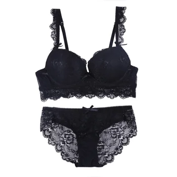 

WEIXINBUY Sexy Women Lace Bras Set Underwear Plus Size Push Up Bras and Panties Set B Cup Brassiere Brief Underwear