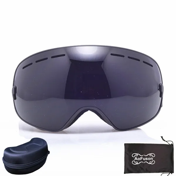Лыжные очки для сноуборда однослойные противотуманные UV400 большие сферические очки мужские и женские лыжные снегоходные маски снежные очки с коробкой - Color: black lens with box