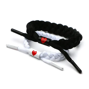 

Fashion Shoelace Bracelets Knit Couple Girlfriend Valentines Day Gift Black and white Love Compile Hand catenary