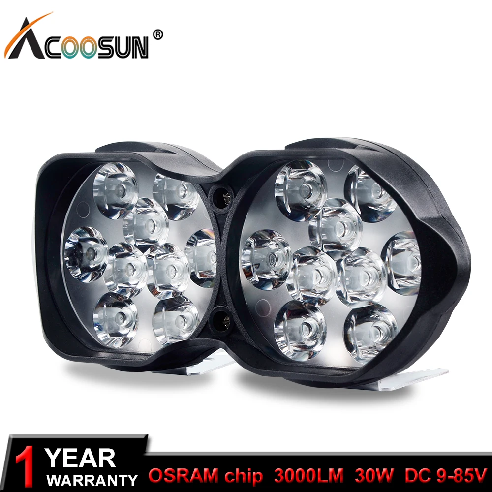 

AcooSun LED Spotlight Motorcycles Headlight Motorbike Scooter 30W 3000Lm 6500K Driving Fog Spot Lamp Angel Eyes Strobe Lamps